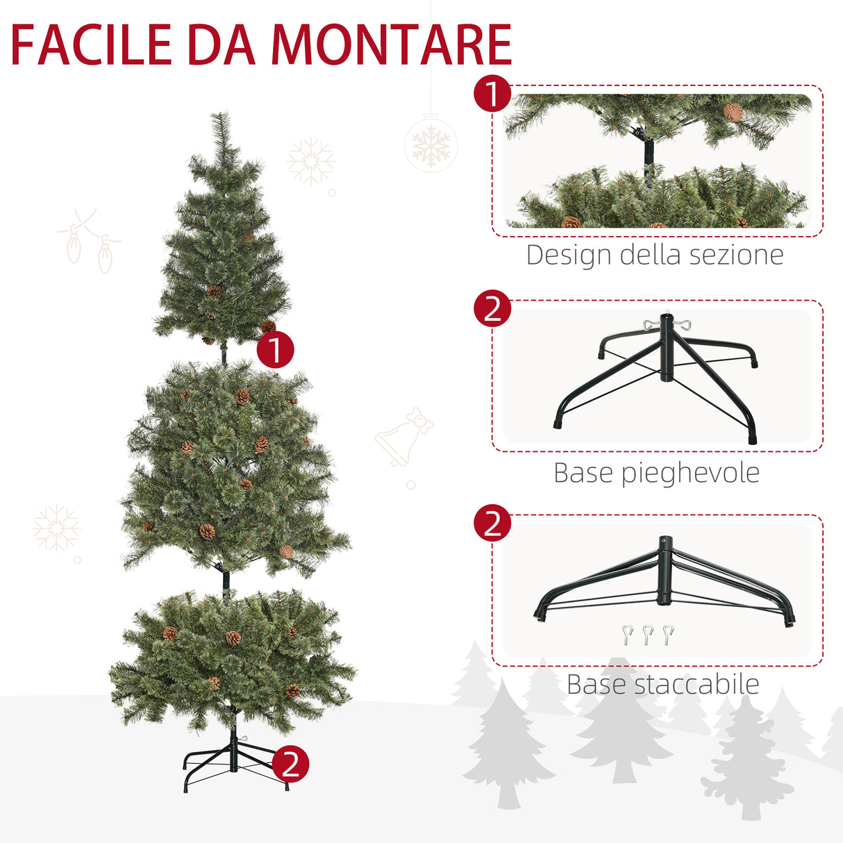 easycomfort easycomfort albero di natale da 180cm con pigne decorative base in metallo e 450 rami per interni verde
