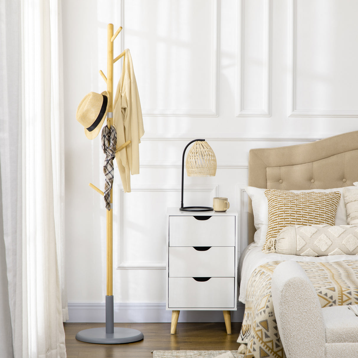 easycomfort easycomfort appendiabiti da terra per ingresso in mdf e bambu con 8 ganci e base rotonda in mdf 37 8x175 6 cm