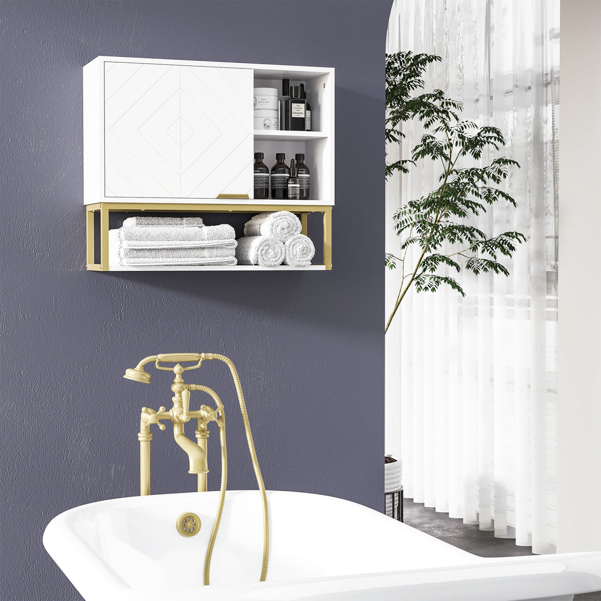 easycomfort easycomfort armadietto bagno a 2 livelli montaggio a parete con ripiani aperti in mdf bianco 60x20x51 cm