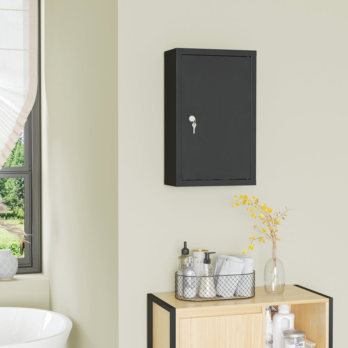 easycomfort easycomfort armadietto medicinali con 3 mensole e blocco con chiavi in acciaio 30x14x46cm nero