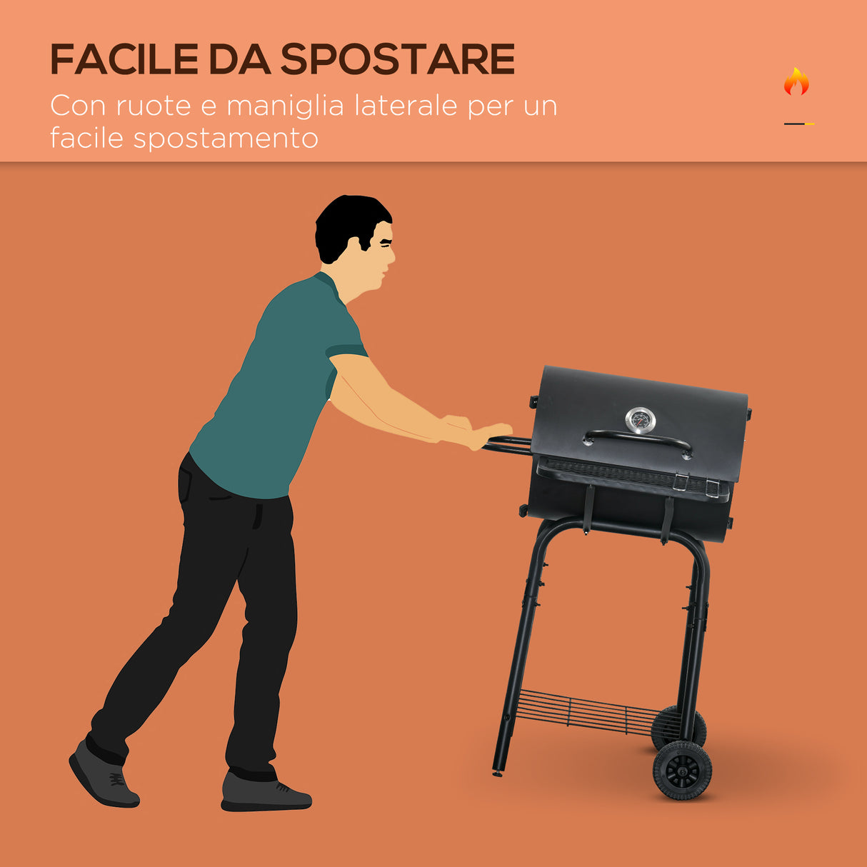 easycomfort easycomfort barbecue a carbone con coperchio termometro mensole e ruote 68x63x102cm nero
