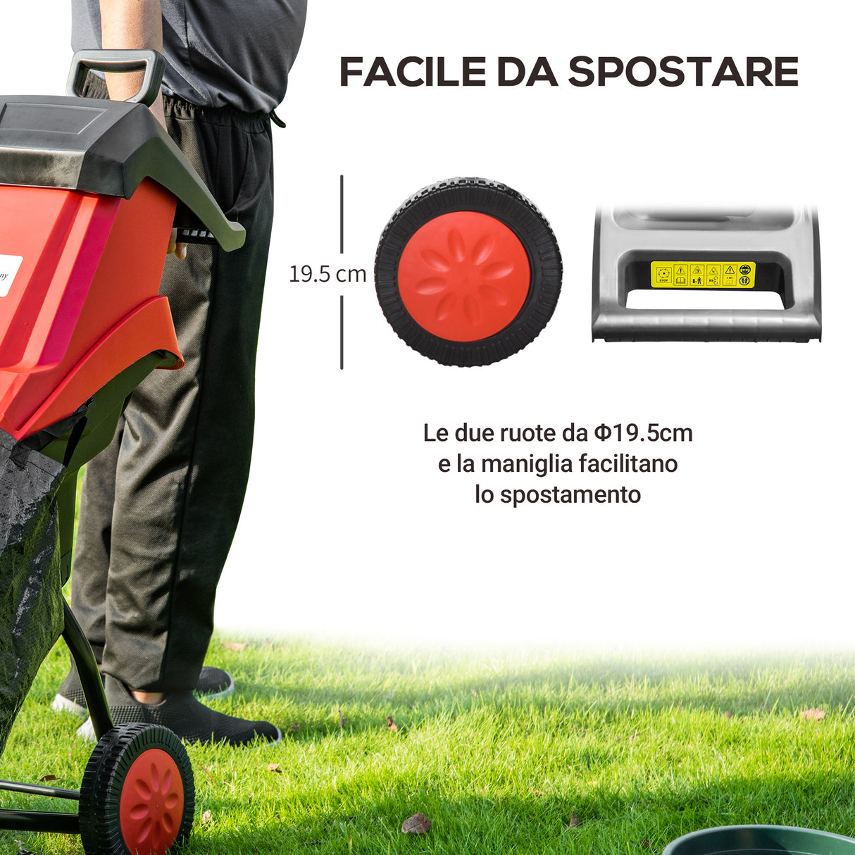 easycomfort easycomfort biotrituratore elettrico da giardino con sacco da 50l paletta e ruote trituratore da giardino rosso