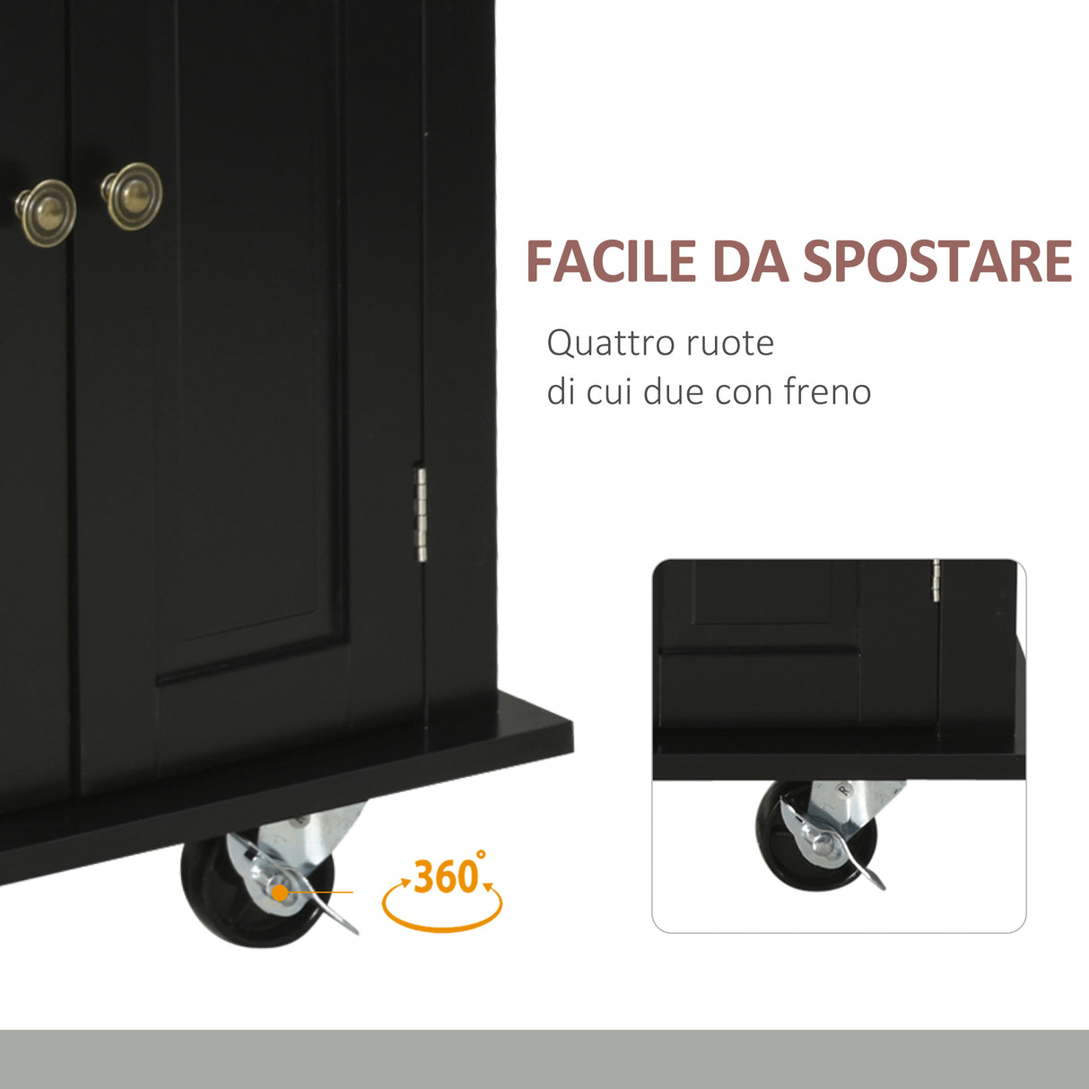 easycomfort easycomfort carrello da cucina portavivande con cassetti armadietti e portaspezie in legno e mdf 111x44 5x82 5 cm nero