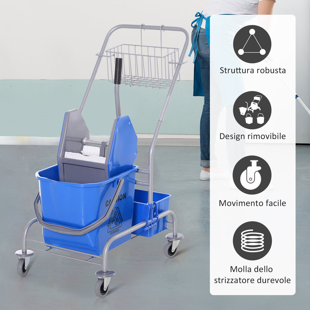 easycomfort easycomfort carrello delle pulizie professionale con secchio 25l e strizzatore blu ean 8054144135816