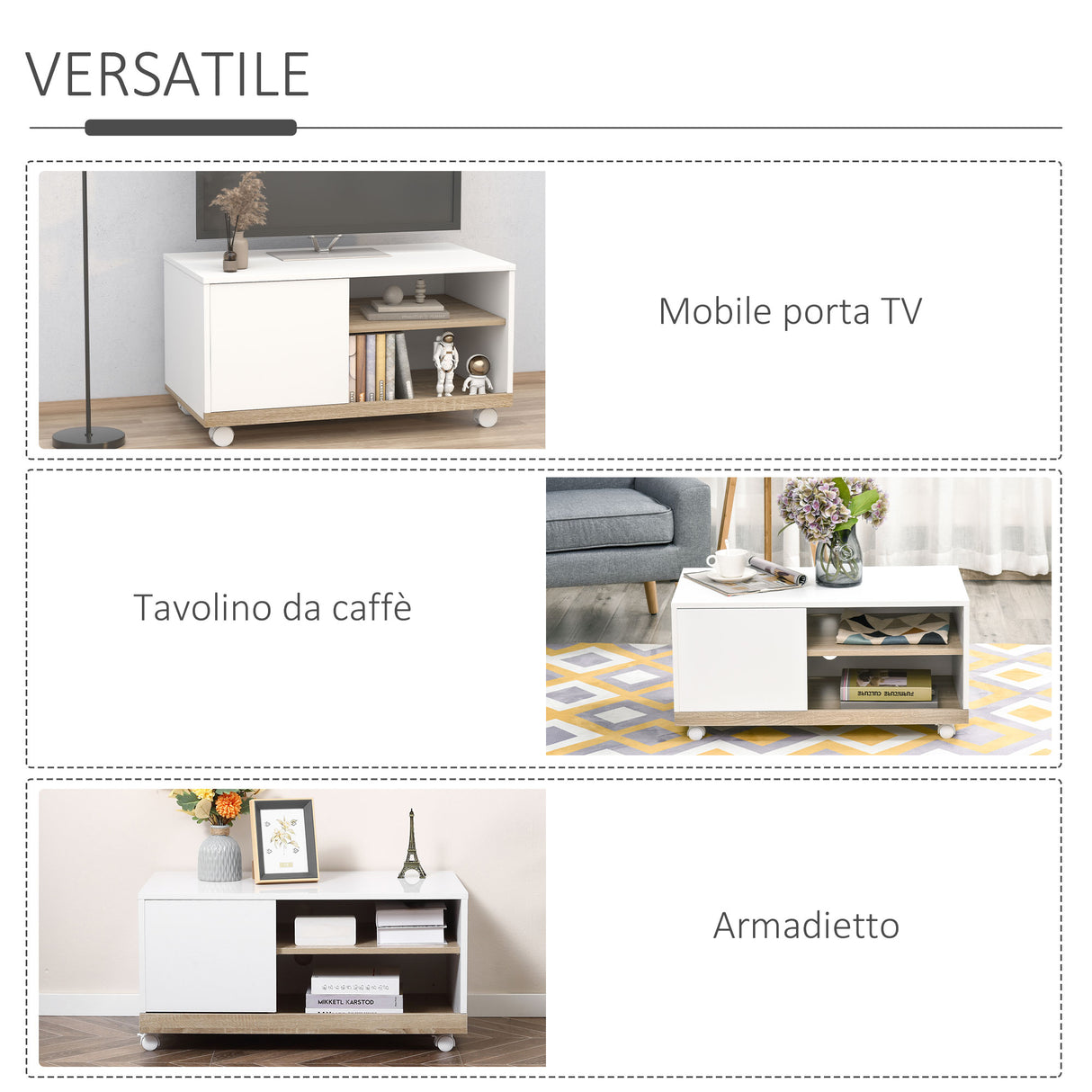 easycomfort easycomfort carrello porta tv con 1 anta e vani aperti mobile per tv fino 42 con ruote 80x45x39 5cm