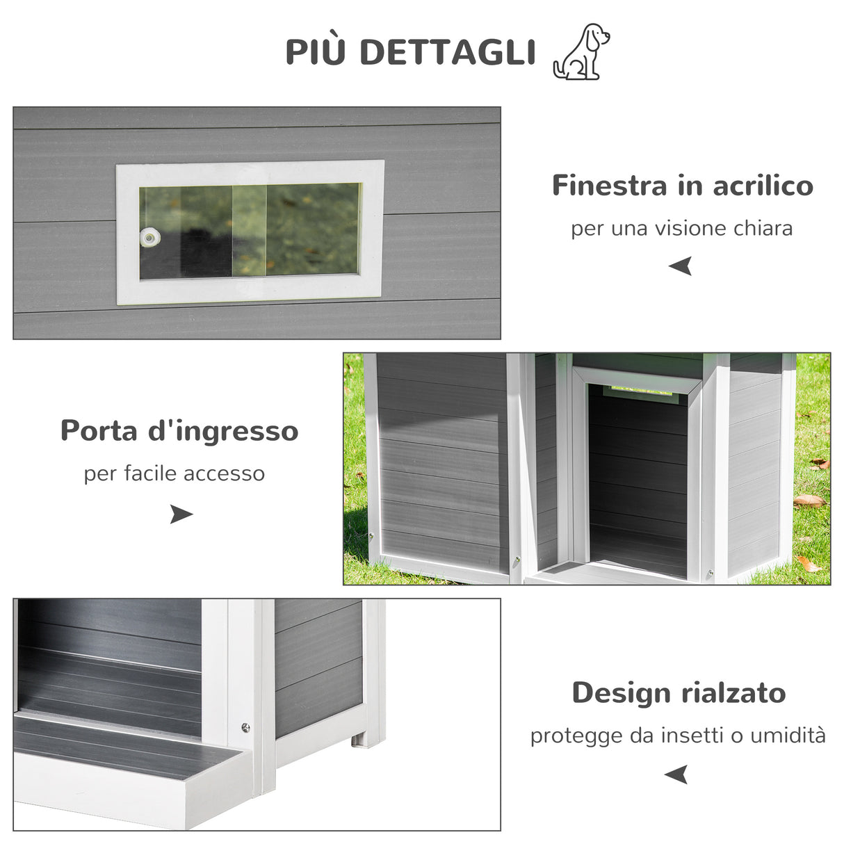 easycomfort easycomfort casetta per cani da esterno con tetto apribile e finestra 102x70x73cm grigio