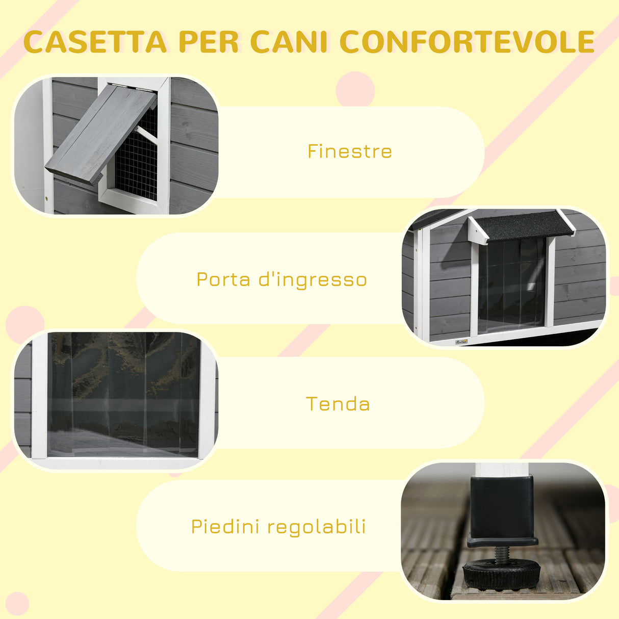 easycomfort easycomfort casetta per cani in legno con design rialzato tenda protettiva e 2 finestre 109x79x72 cm
