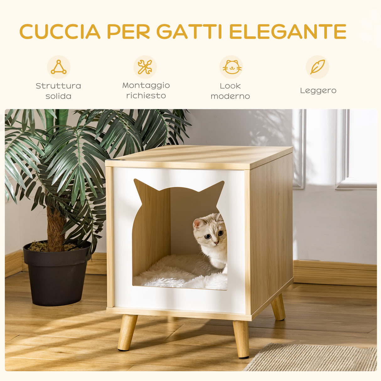 easycomfort easycomfort casetta per gatti 2 in 1 e tavolino cuscino lavabile e gambe in legno 40x40x50cm