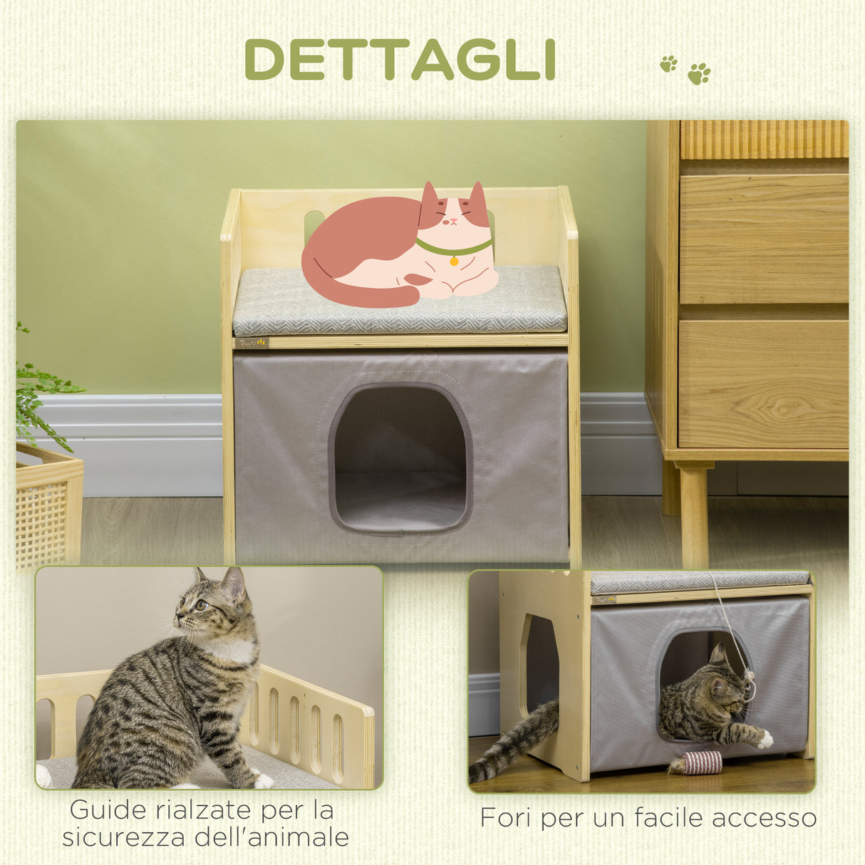 easycomfort easycomfort casetta per gatti a 2 livelli con cuscini rimovibili e guide di sicurezza 48x38x47 cm