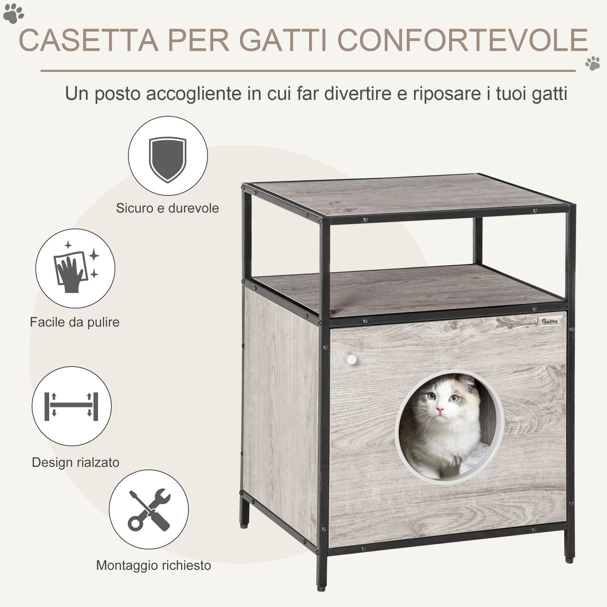 easycomfort easycomfort casetta per gatti mobiletto multiuso con cuscino lavabile e mensole grigio