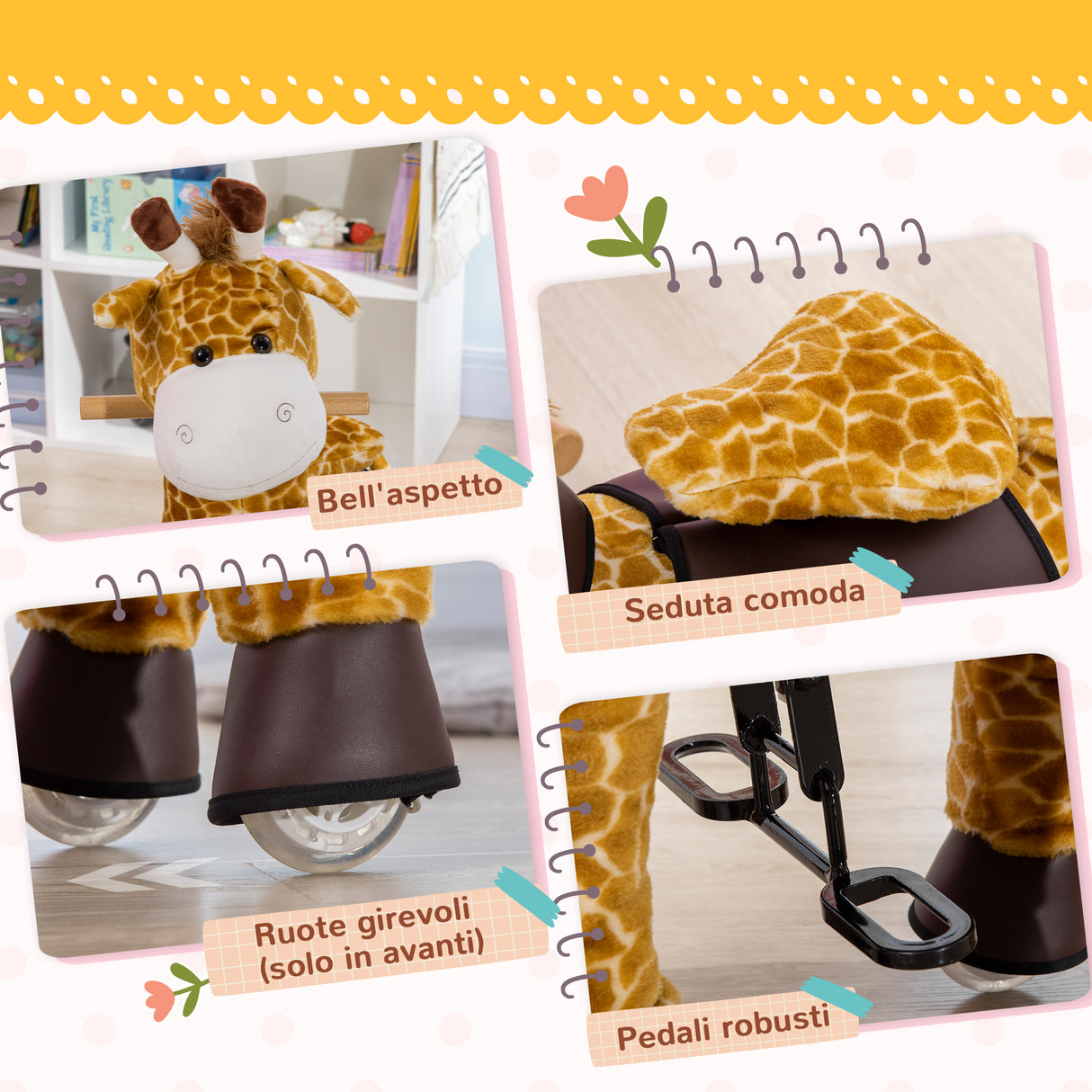 easycomfort easycomfort cavallo a dondolo con ruote a forma di giraffa per bambini da 3 6 anni 70x32x87cm giallo