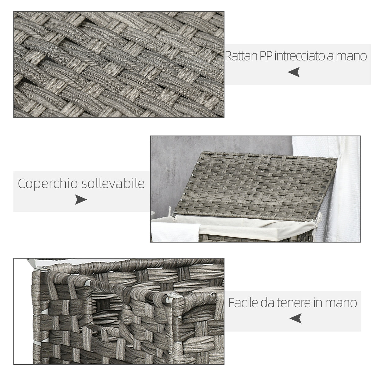 easycomfort easycomfort cesto portabiancheria a 2 sezioni e capacita 100l con sacca interna removibile 56 5x33x61 cm grigio