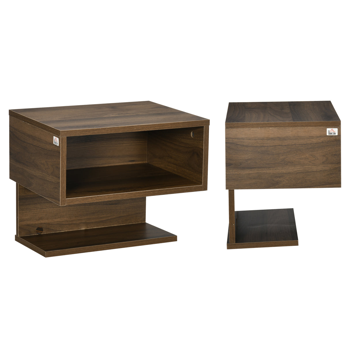easycomfort easycomfort comodini sospesi da parete color noce set 2 pezzi in mdf con ripiano aperto e piano dappoggio 40x29 5x33 5 cm