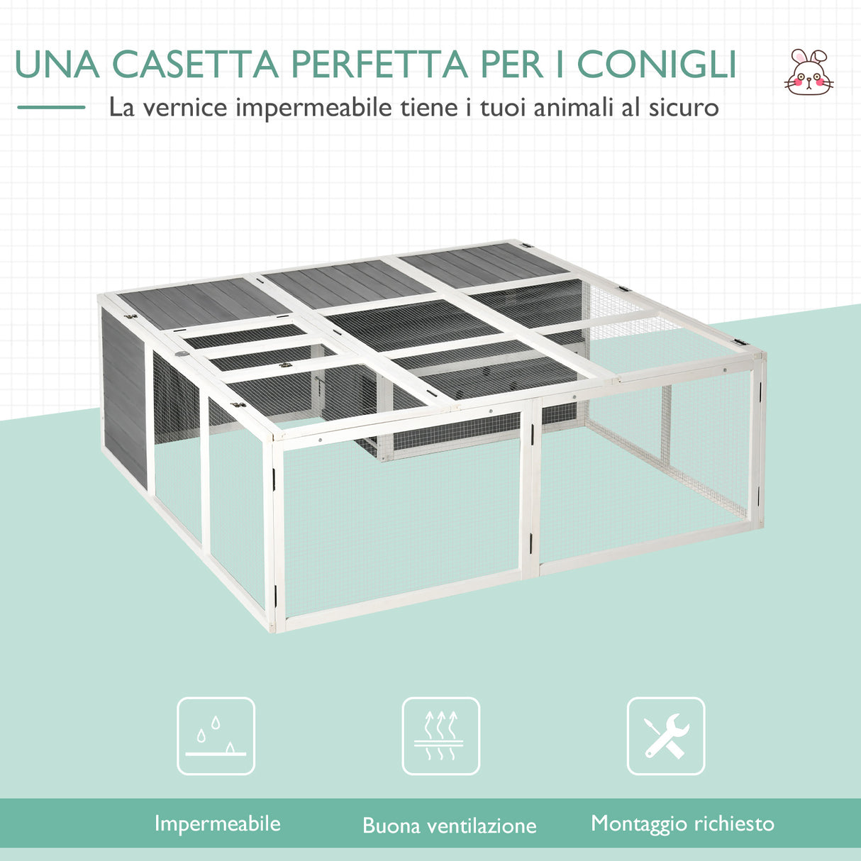 easycomfort easycomfort conigliera da esterno e interno con tetto apribile gabbia per 2 4 conigli in legno e metallo grigia