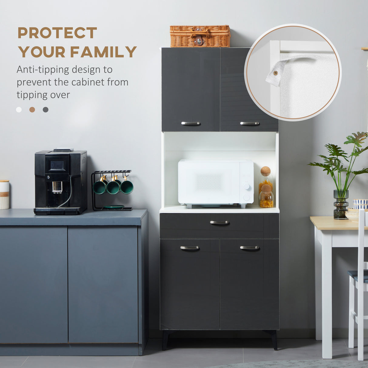 easycomfort easycomfort credenza moderna con 2 armadietti e cassetto piano per microonde e mensole 70x42x177cm