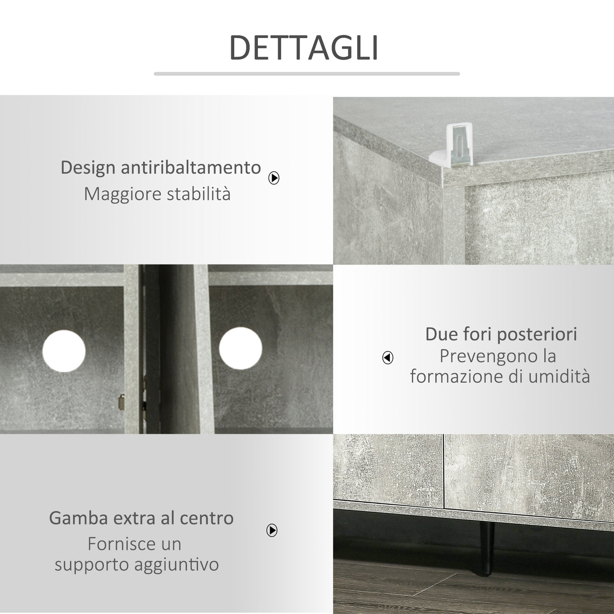 easycomfort easycomfort credenza moderna con armadietti a 2 ante e mensole regolabili 147x40x83cm effetto marmo grigio