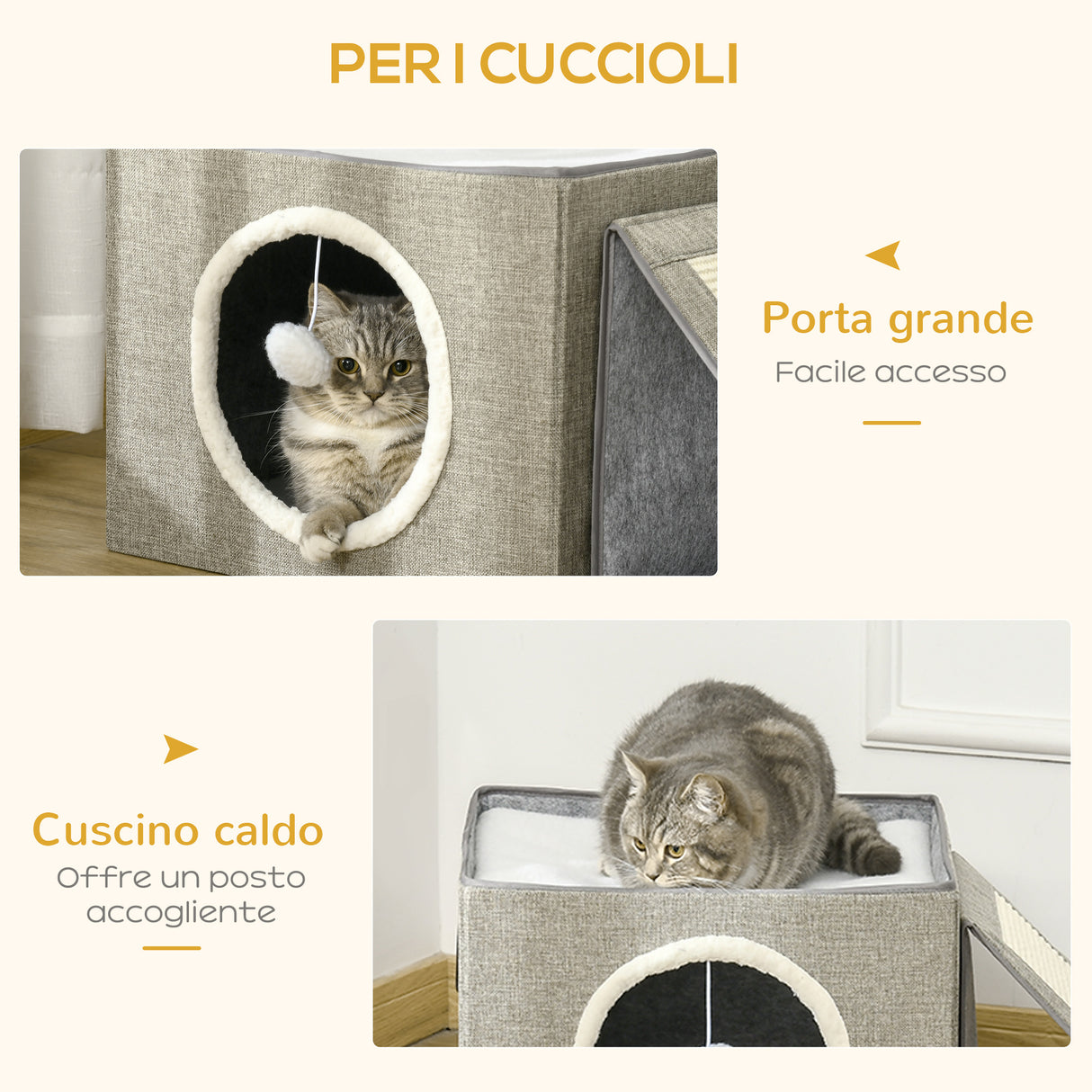 easycomfort easycomfort cuccia per gatti pieghevole e portatile casetta per gatti con pannello tiragraffi 2 cuscini e pallina in peluche e tessuto grigio