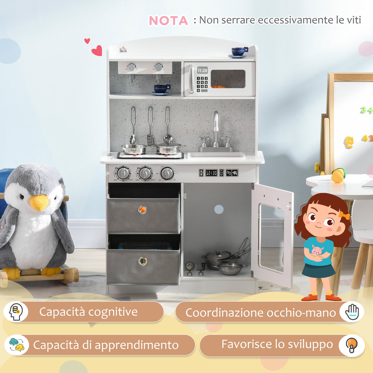 easycomfort easycomfort cucina giocattolo per bambini 3 6 anni con luci e accessori realistici in mdf e pp 60 1x31 7x92 9 cm bianca