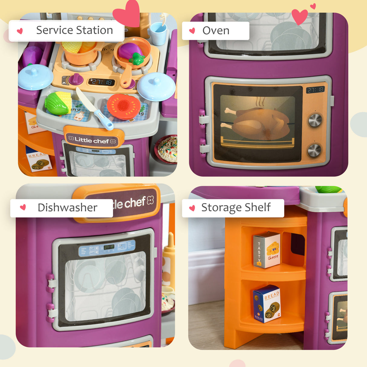 easycomfort easycomfort cucina giocattolo per bambini 3 6 anni pieghevole con accessori suoni e luci 52x29x61 cm