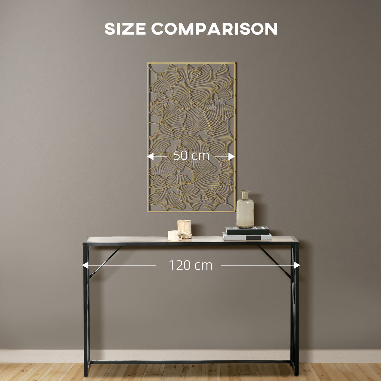 easycomfort easycomfort decorazione murale 3d rettangolare in metallo wall art dorata con cornice e foglie di ginkgo 50x85cm