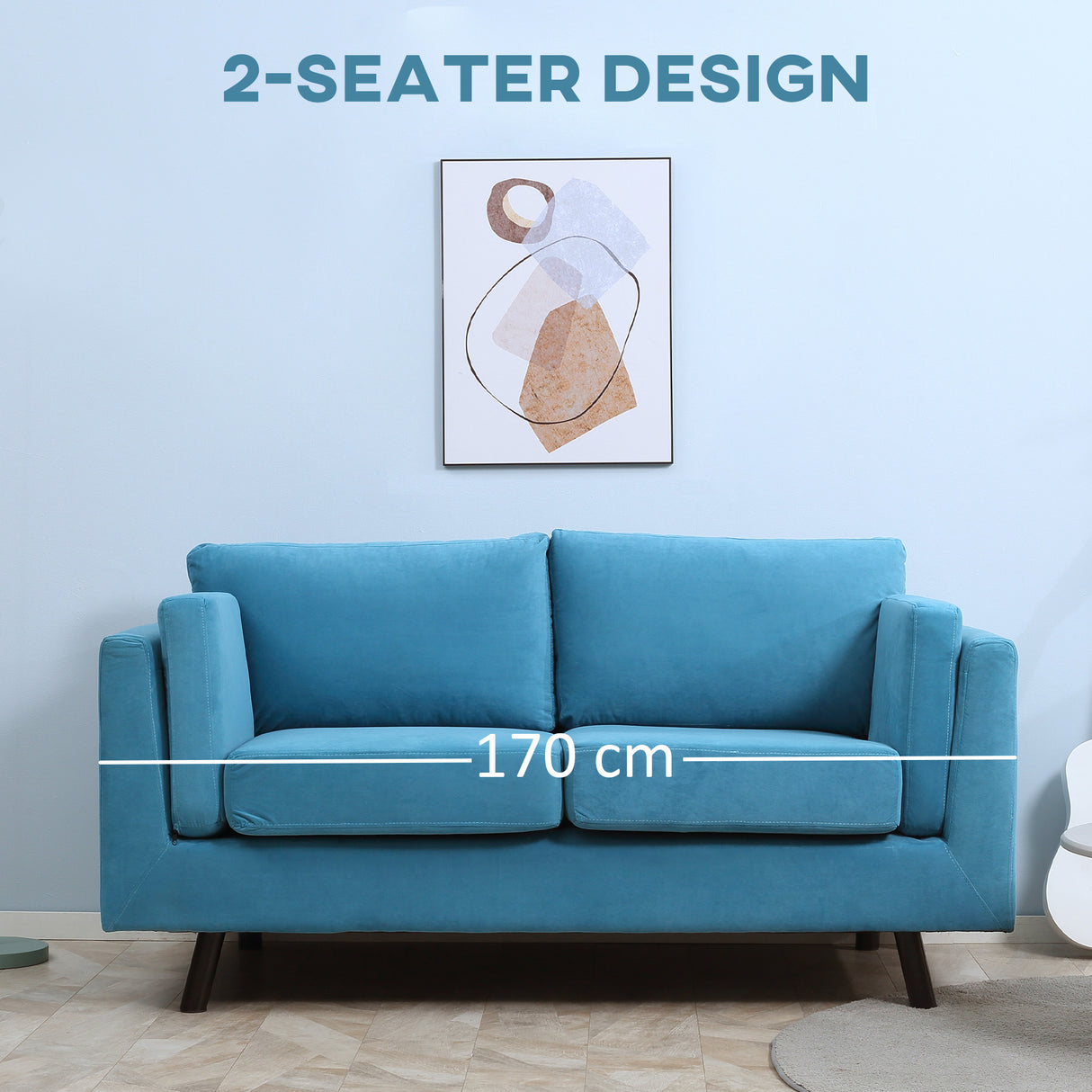 easycomfort easycomfort divano 2 posti moderno con braccioli imbottiti in tessuto effetto velluto e gambe in legno 170x90x85 cm blu