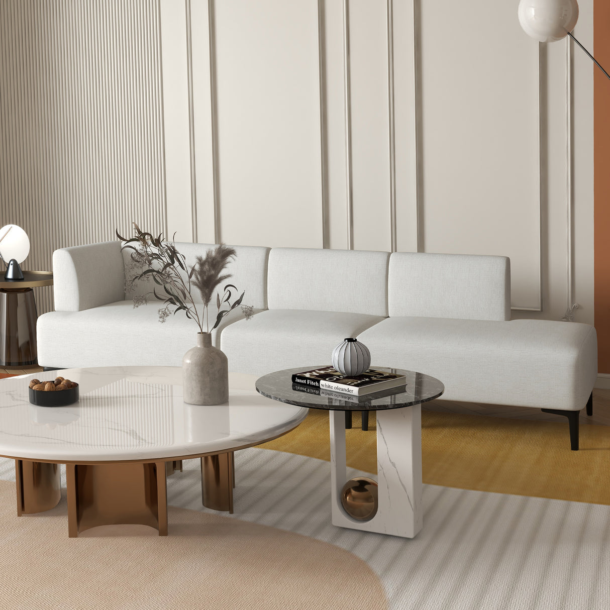 easycomfort easycomfort divano moderno modulabile a 3 sezioni in tessuto con gambe in acciaio 250x75x70cm crema