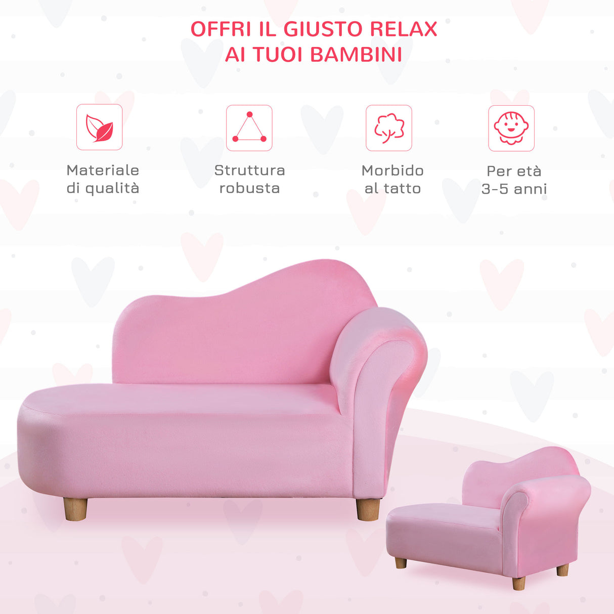 easycomfort easycomfort divano per bambini imbottito con rivestimento morbido e piedini in legno 80x40x49cm rosa