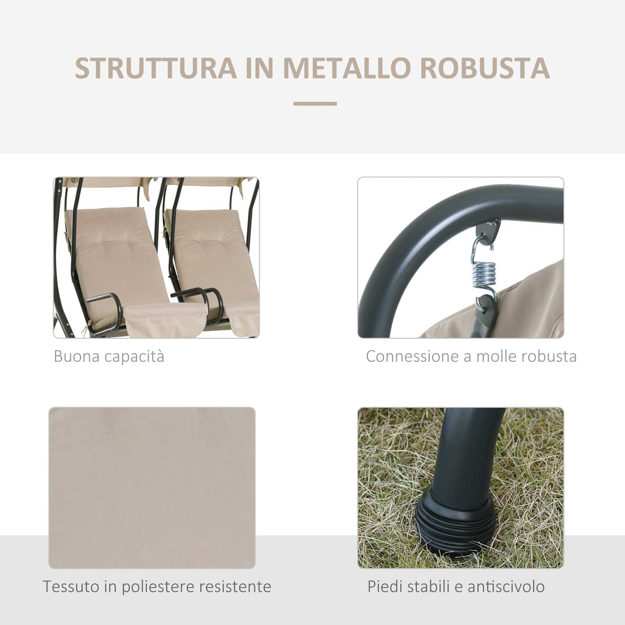 easycomfort easycomfort dondolo da giardino 2 posti con tettuccio parasole e vassoio porta bevande in acciaio beige