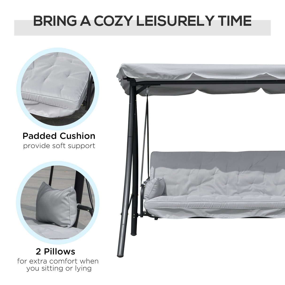 easycomfort easycomfort dondolo da giardino 3 posti con tetto reclinabile convertibile in letto 209x114x170cm grigio