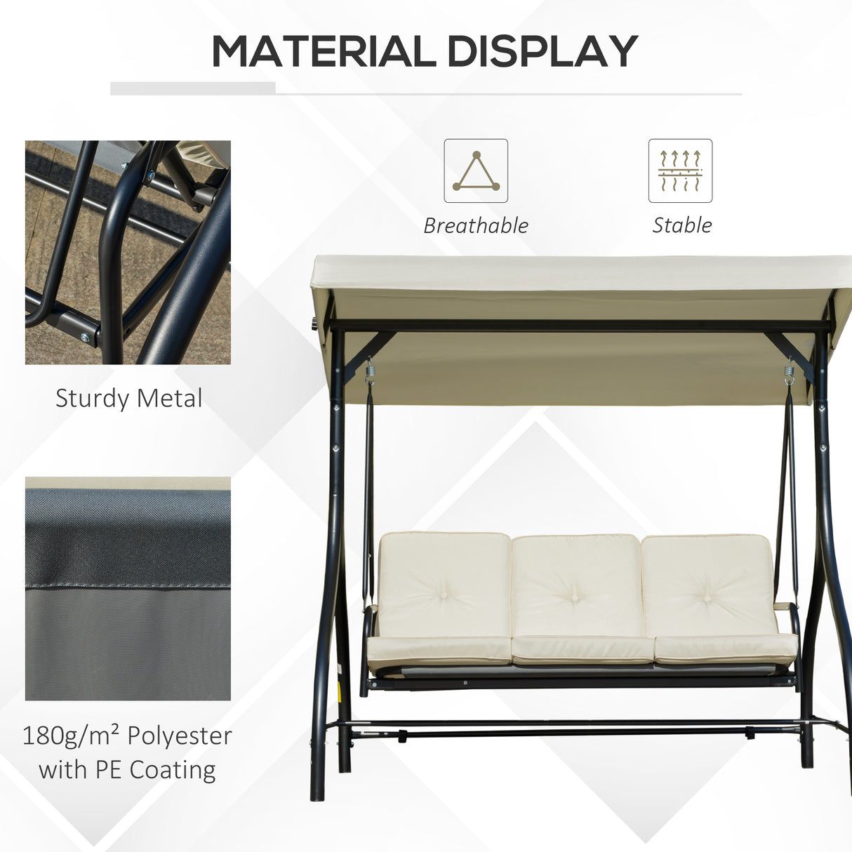 easycomfort easycomfort dondolo letto da giardino 3 posti con tettuccio regolabile metallo e poliestere beige