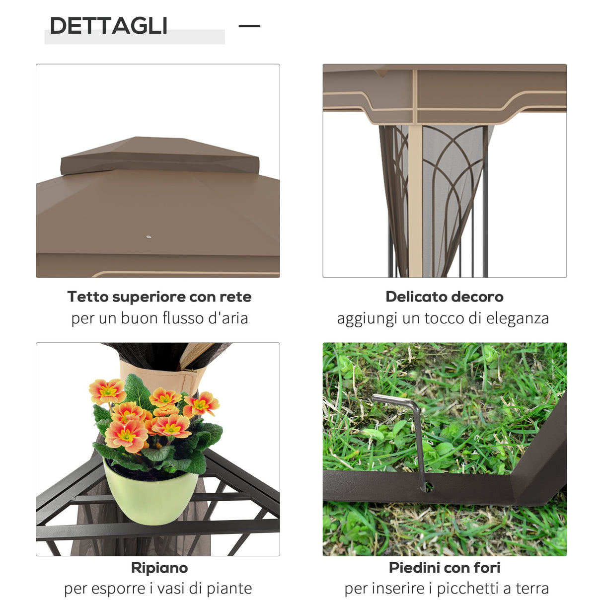 easycomfort easycomfort gazebo da giardino con zanzariera doppio tetto e struttura metallo 3 7x3m marrone e beige