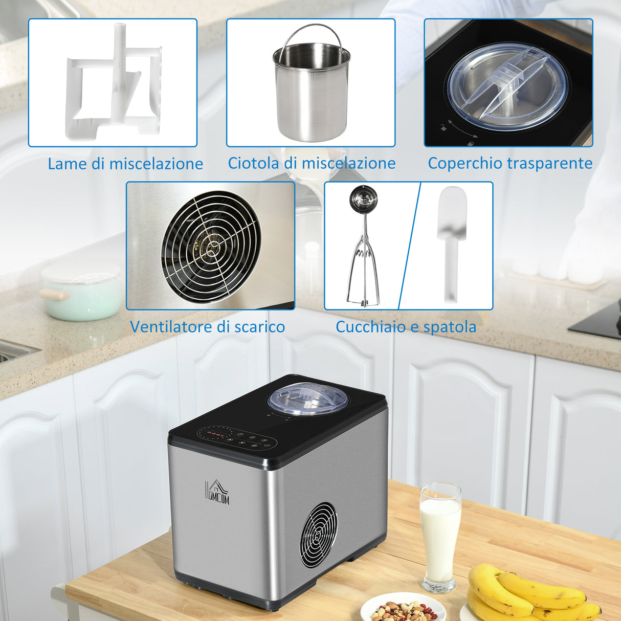 easycomfort easycomfort gelatiera da 1 5l in acciaio per gelati yogurt e milkshake 38 4x24x32cm