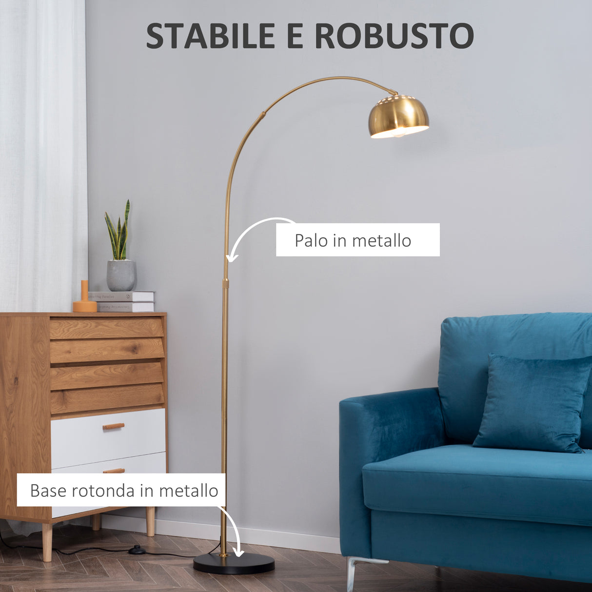 easycomfort easycomfort lampada da terra ad arco con paralume regolabile e base rotonda in acciaio 30x100x167cm oro e nero