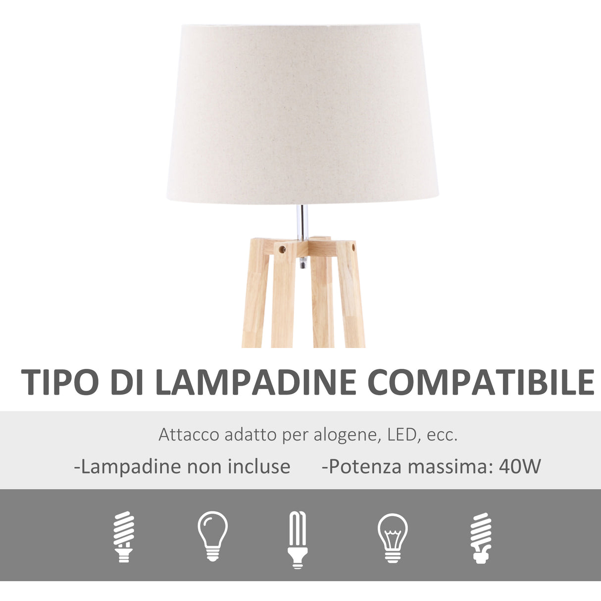 easycomfort easycomfort lampada da terra con base in legno e paralume in tessuto e27 40w 44x149cm biancolegno