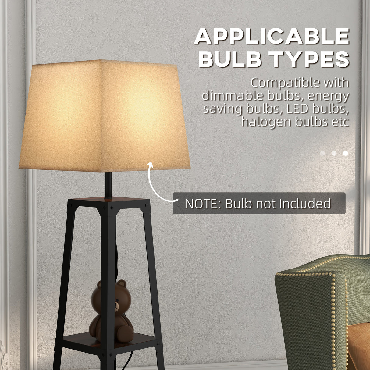 easycomfort easycomfort lampada da terra in metallo e mdf a 3 ripiani con paralume in tessuto 42x166 cm nero e beige