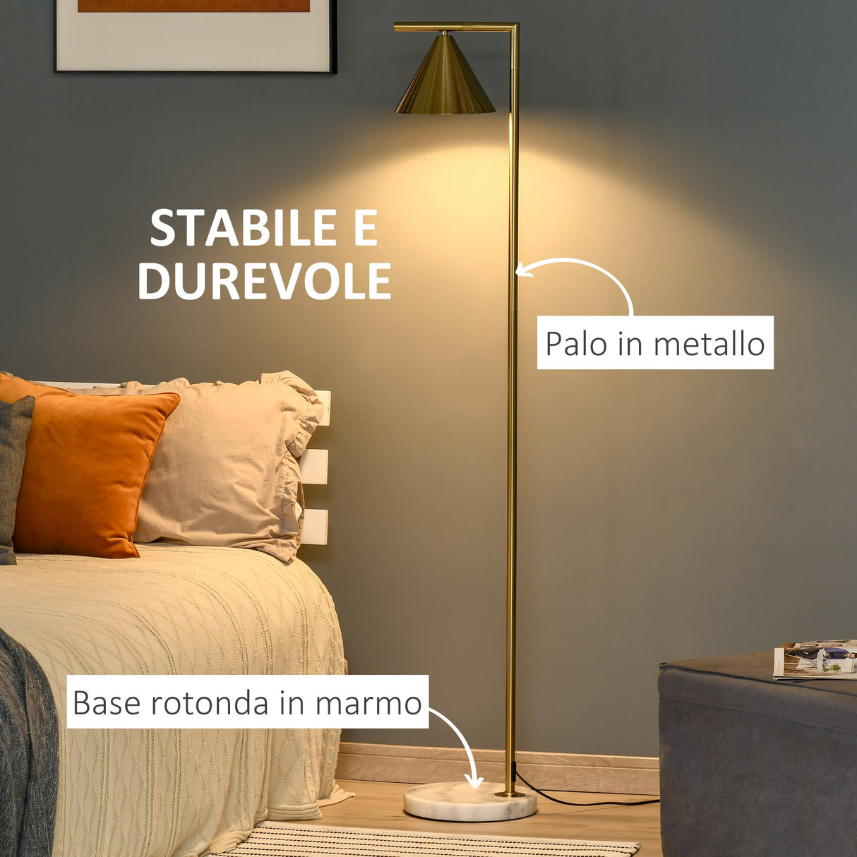 easycomfort easycomfort lampada da terra moderna con paralume regolabile 350 in metallo altezza 153cm oro