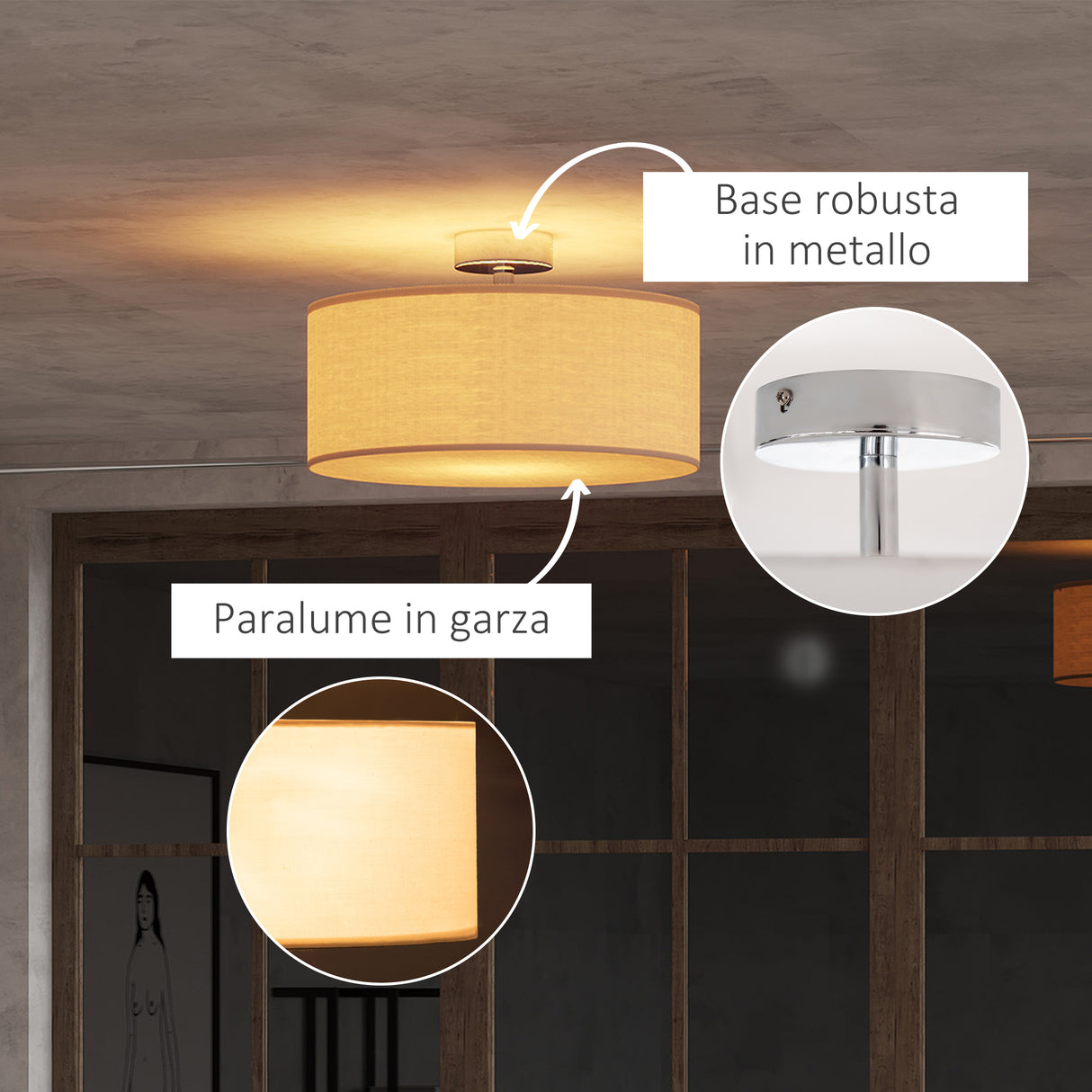 easycomfort easycomfort lampadario a soffitto moderno con paralume in tessuto bianco