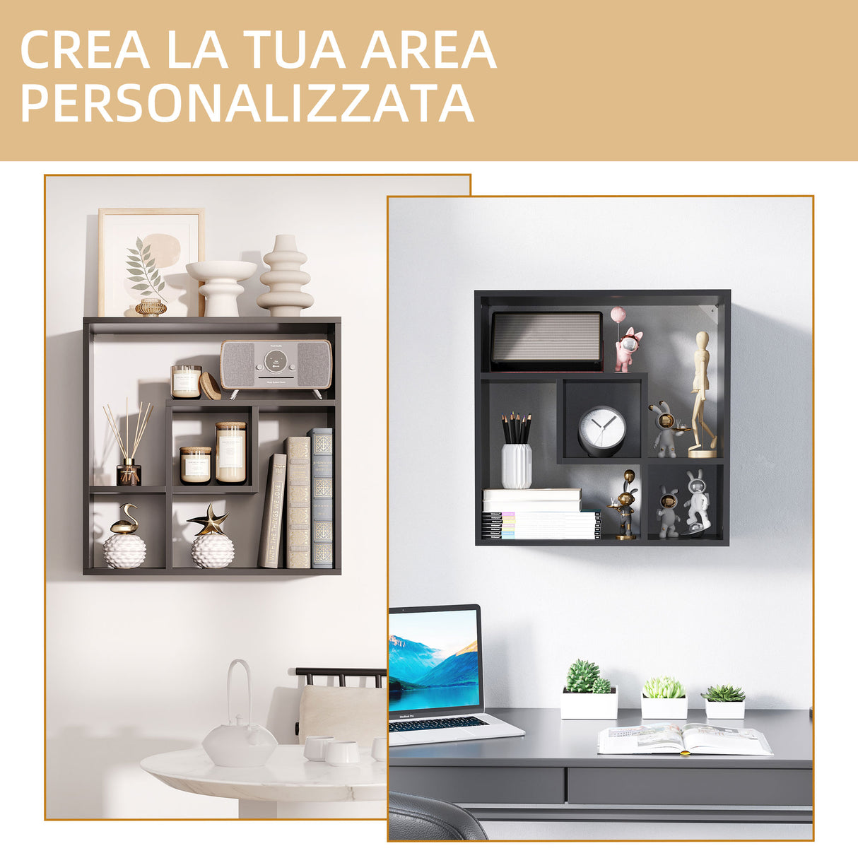 easycomfort easycomfort libreria a muro con ripiani asimmetrici in legno truciolare 60x25x60cm nero
