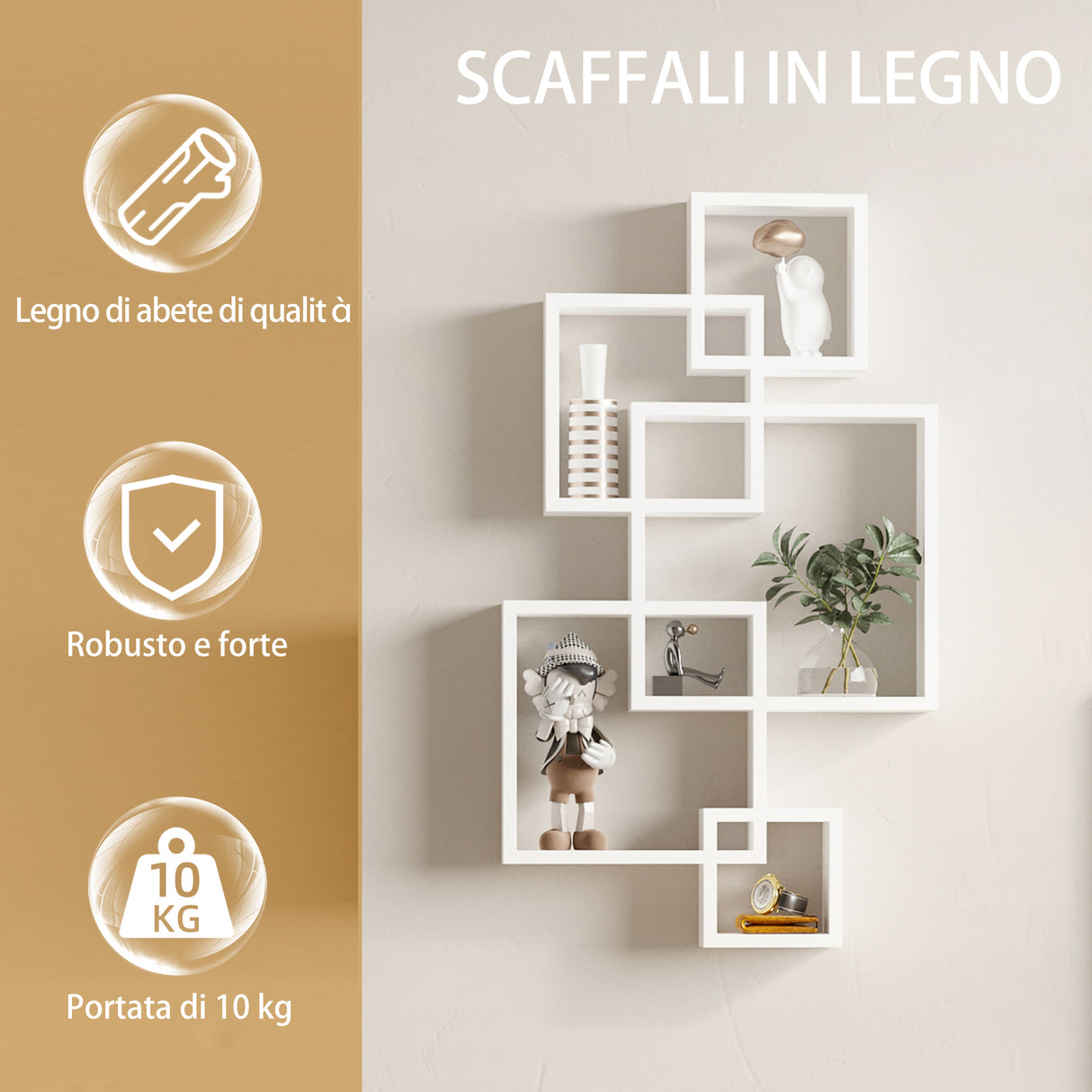 easycomfort easycomfort libreria moderna sospesa con 5 cubi intrecciati in legno 49 5x10 2x86cm bianco