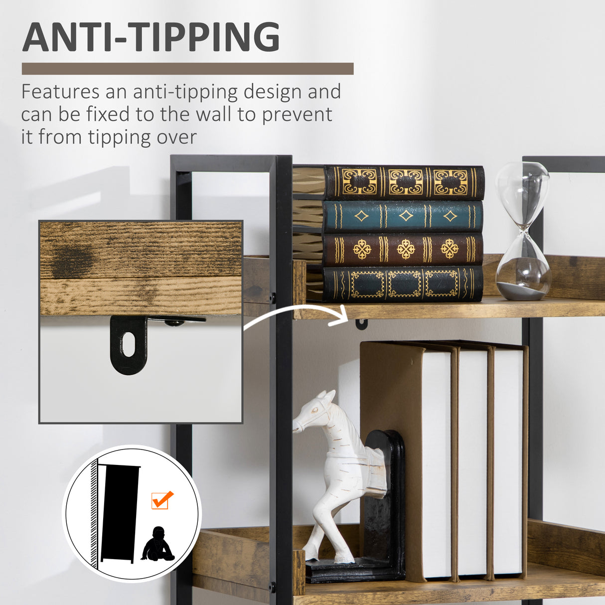 easycomfort easycomfort libreria stile industriale a 5 ripiani in legno e metallo 48x30x155cm marrone rustico