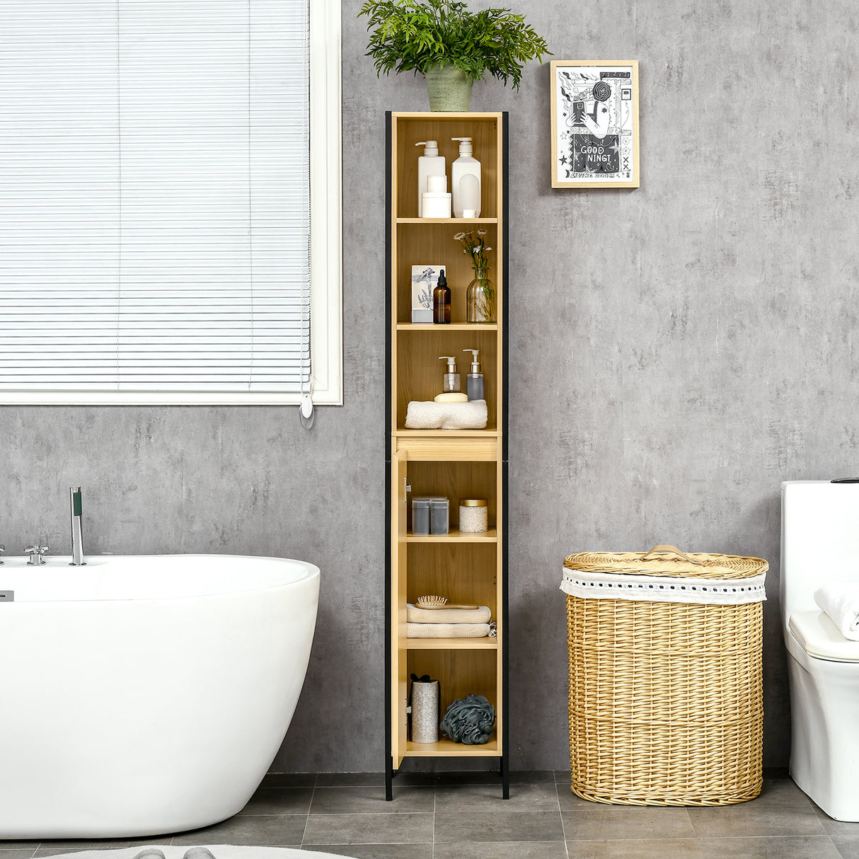 easycomfort easycomfort mobile da bagno alto in truciolato e acciaio colonna bagno con 3 ripiani aperti e un armadietto 30x28x168 cm