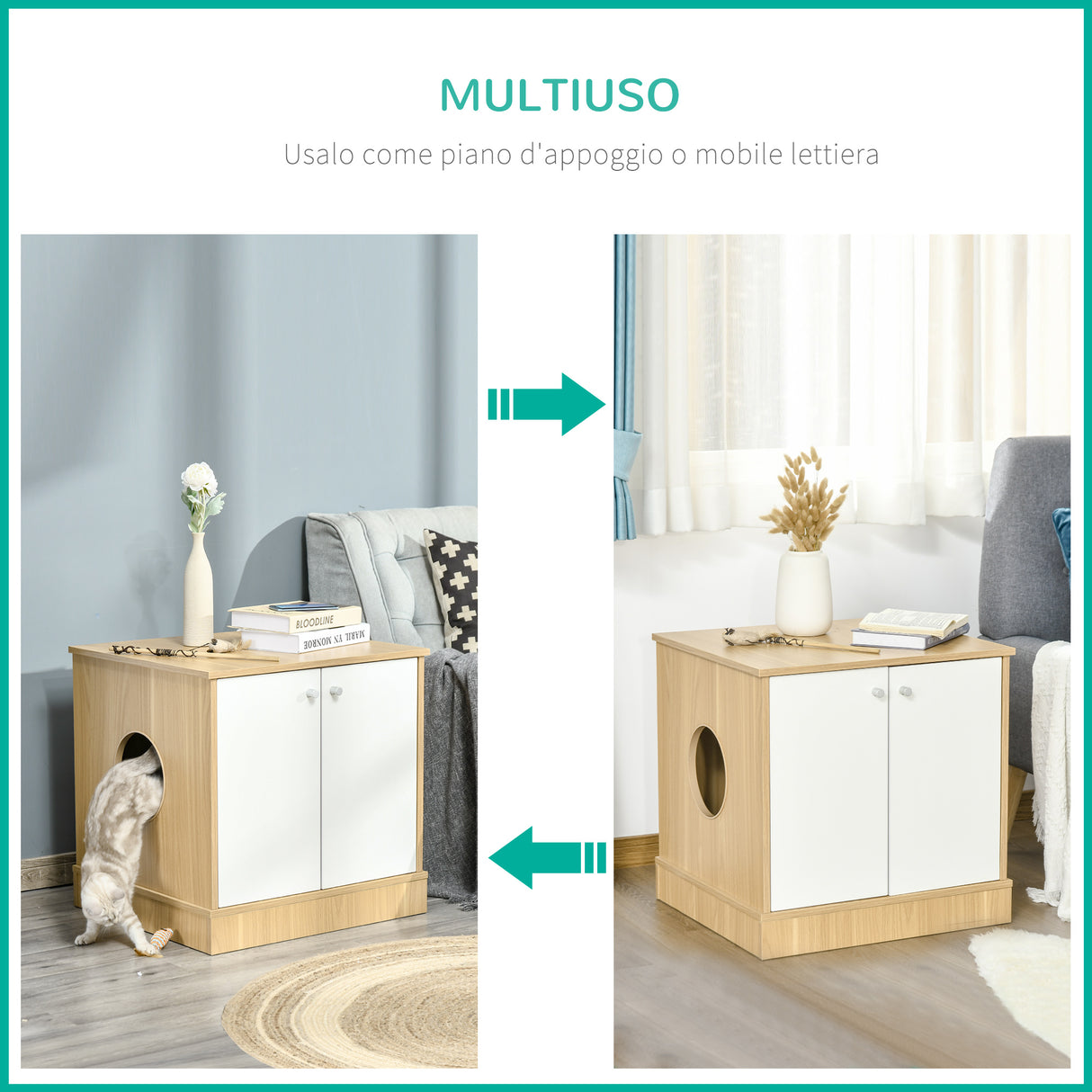 easycomfort easycomfort mobile lettiera per gatti con 2 ante e ripiano interno estraibile in legno 60x55x62 5cm legnobianco