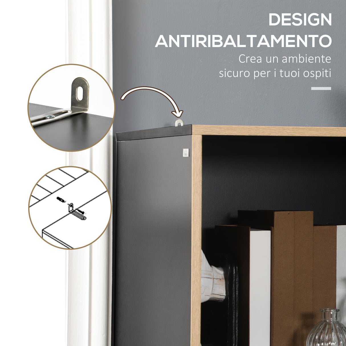 easycomfort easycomfort mobile libreria moderna in mdf e truciolato con 2 cassetti e 7 ripiani aperti 80x40x165 cm