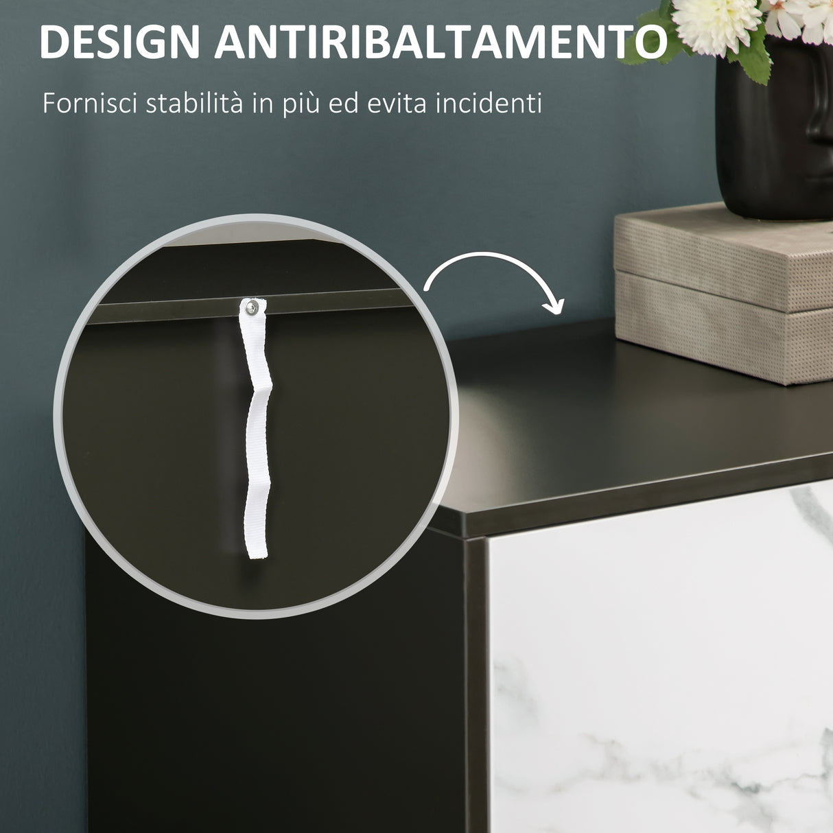 easycomfort easycomfort mobile multiuso con ante effetto marmo e mensola regolabile in mdf e acciaio 60x41 5x80cm