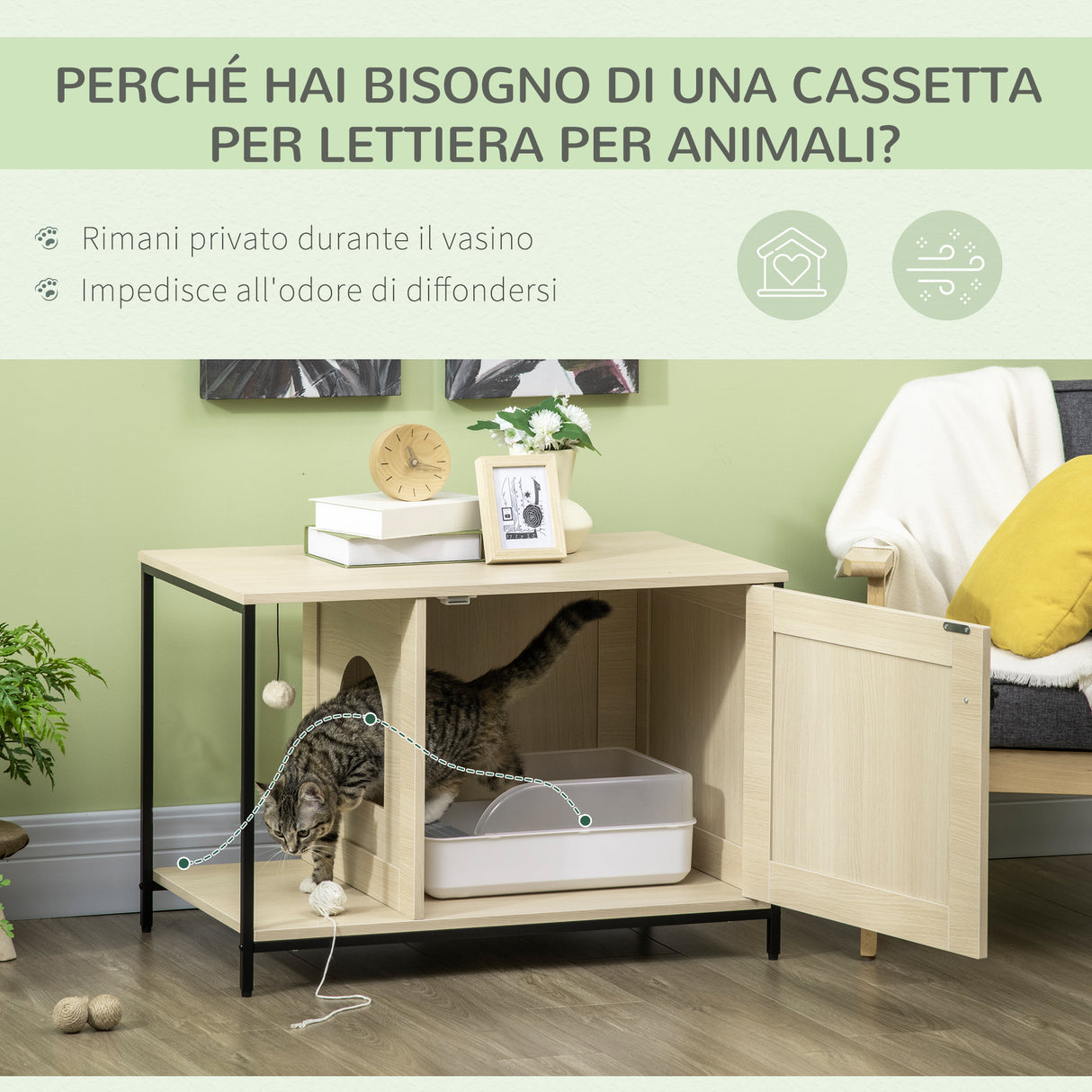easycomfort easycomfort mobile per lettiera gatti in legno e acciaio con anta magnetica 80x48x55cm quercia