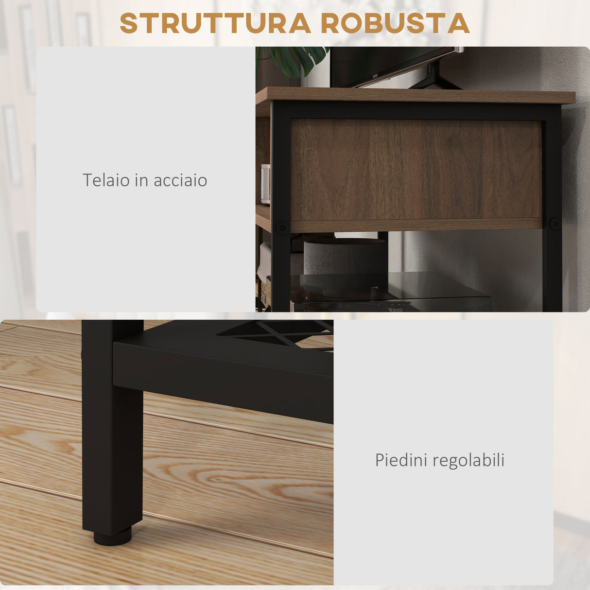 easycomfort easycomfort mobile porta tv fino 48 stile industriale in legno e acciaio 110x40x48cm marrone e nero