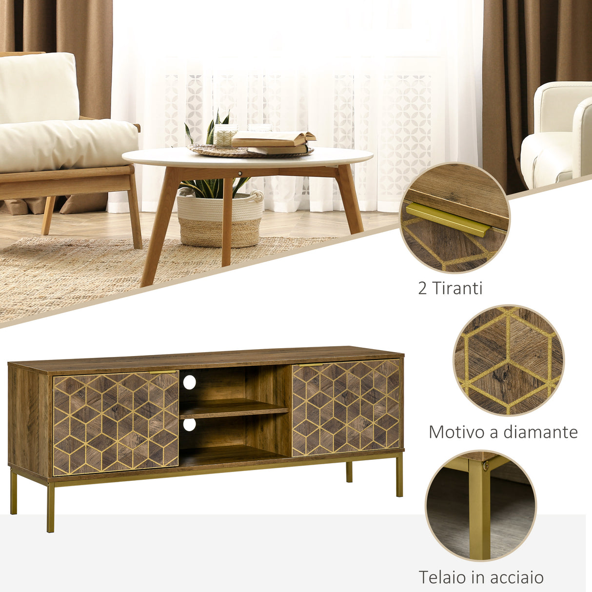 easycomfort easycomfort mobile tv moderno per tv fino a 65 con 2 armadietti e 2 ripiani aperti 145x39x55cm