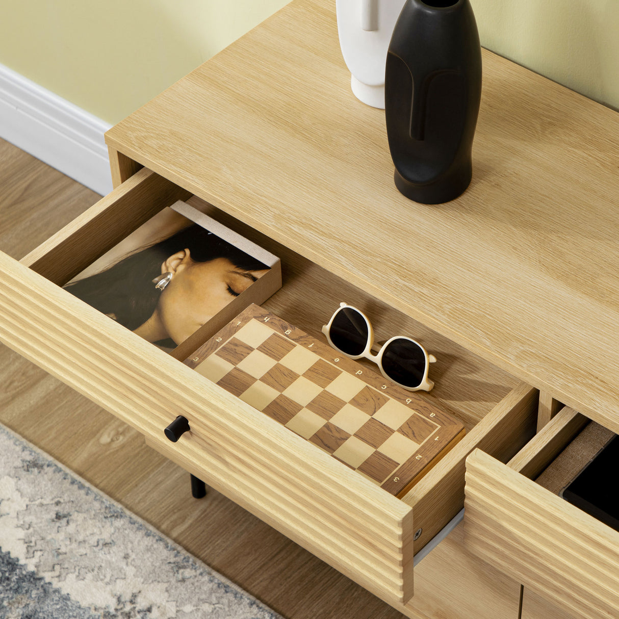 easycomfort easycomfort mobiletto basso in truciolato e acciaio da cucina e soggiorno con 2 cassetti e armadietto 120x39 5x64 cm