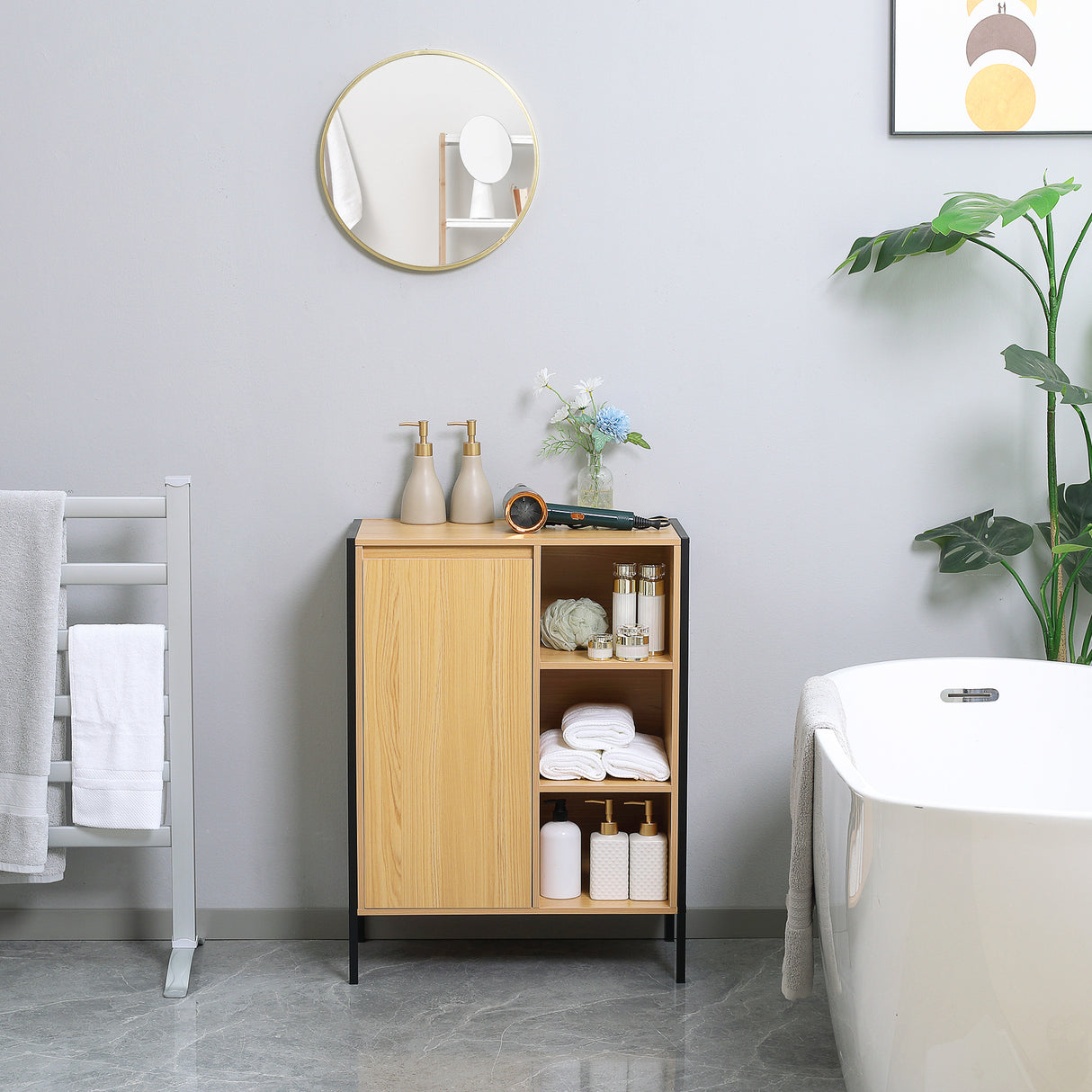 easycomfort easycomfort mobiletto da bagno con 3 ripiani aperti e armadietto chiuso in truciolato e acciaio 60x28x80 cm