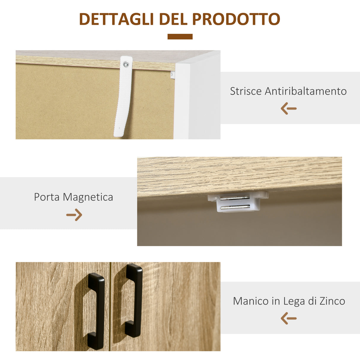 easycomfort easycomfort mobiletto multiuso 2 ante con mensola regolabile in mdf 62x40x77cm bianco e legno